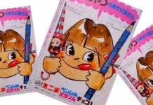 不二家パラソルチョコとペンシルチョコレート(現在はチョコえんぴつ)